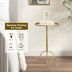 2 Pcs Small Bronze Pedestal Side Table - 21.25" Tall Metal Martini Table, alternate view 6