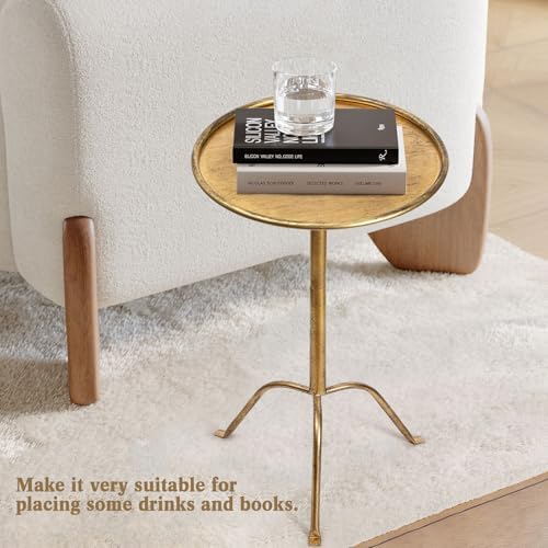 2 Pcs Small Bronze Pedestal Side Table - 21.25" Tall Metal Martini Table, alternate view 7