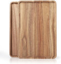 2 PCS Solid Acacia Wood Serving Trays 13 * 9 inch Rectangular Wooden Serving Platters Natural Wooden Boards for