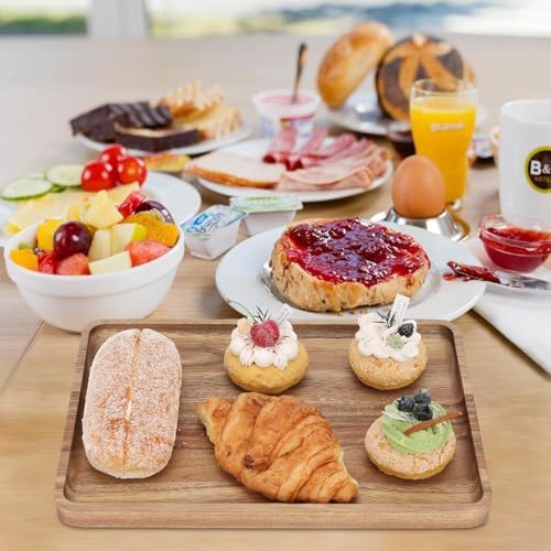 2 PCS Solid Acacia Wood Serving Trays 13 * 9 inch Rectangular Wooden Serving Platters Natural Wooden Boards for, alternate