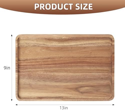 2 PCS Solid Acacia Wood Serving Trays 13 * 9 inch Rectangular Wooden Serving Platters Natural Wooden Boards for, alternate