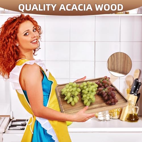 2 PCS Solid Acacia Wood Serving Trays 13 * 9 inch Rectangular Wooden Serving Platters Natural Wooden Boards for, alternate