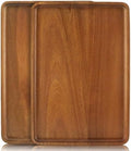 2 PCS Solid Acacia Wood Serving Trays 16 * 12 inch Rectangular Wooden Serving Platters Natural Wooden Boards for