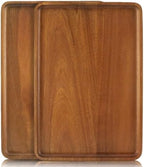 2 PCS Solid Acacia Wood Serving Trays 16 * 12 inch Rectangular Wooden Serving Platters Natural Wooden Boards for