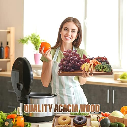 2 PCS Solid Acacia Wood Serving Trays 16 * 12 inch Rectangular Wooden Serving Platters Natural Wooden Boards for, alternate