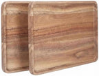 2 PCS Solid Acacia Wood Serving Trays Rectangular Wooden Serving Platters Natural Wooden Boards for Bar Coffee