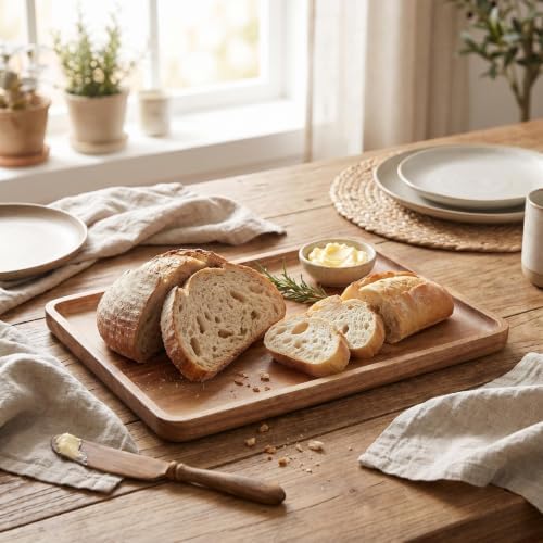 2 PCS Solid Acacia Wood Serving Trays Rectangular Wooden Serving Platters Natural Wooden Boards for Bar Coffee, alternate