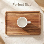 2 PCS Solid Acacia Wood Serving Trays Rectangular Wooden Serving Platters Natural Wooden Boards for Bar Coffee, alternate