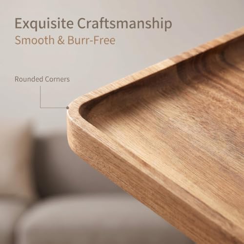 2 PCS Solid Acacia Wood Serving Trays Rectangular Wooden Serving Platters Natural Wooden Boards for Bar Coffee, alternate