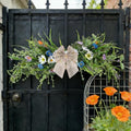 2 Pcs Spring Floral Teardrop Swags 24" Wildflower & Daisy Swag Decor with Linen Bows, Artificial Summer Greenery