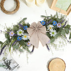 2 Pcs Spring Floral Teardrop Swags 24" Wildflower & Daisy Swag Decor with Linen Bows, Artificial Summer Greenery, alternate