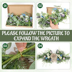 2 Pcs Spring Floral Teardrop Swags 24" Wildflower & Daisy Swag Decor with Linen Bows, Artificial Summer Greenery, alternate