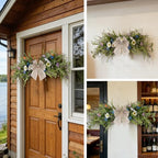 2 Pcs Spring Floral Teardrop Swags 24" Wildflower & Daisy Swag Decor with Linen Bows, Artificial Summer Greenery, alternate