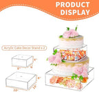 2 Pcs Square Clear Acrylic Fillable Cake Stand with 2M LED Lights in 12 x12 x 4, 8 x 8 x 4 inch in Transparent, alternate
