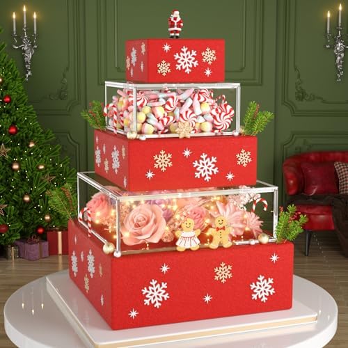 2 Pcs Square Clear Acrylic Fillable Cake Stand with Lid in 12 x12 x 4, 8 x 8 x 4 inch in Clear