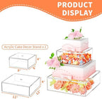2 Pcs Square Clear Acrylic Fillable Cake Stand with Lid in 12 x12 x 4, 8 x 8 x 4 inch in Clear, alternate view 2