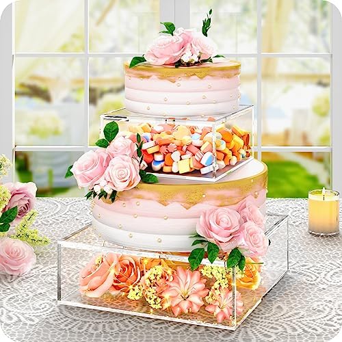 2 Pcs Square Clear Acrylic Fillable Cake Stand with Lid in 12 x12 x 4, 8 x 8 x 4 inch in Clear, alternate view 3