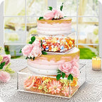 2 Pcs Square Clear Acrylic Fillable Cake Stand with Lid in 12 x12 x 4, 8 x 8 x 4 inch in Clear, alternate view 3