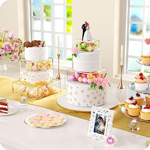 2 Pcs Square Clear Acrylic Fillable Cake Stand with Lid in 12 x12 x 4, 8 x 8 x 4 inch in Clear, alternate view 4