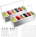 2 Pcs Stainless Steel 6Slot Chilled Condiment Caddy with 4 Ice Boxes
