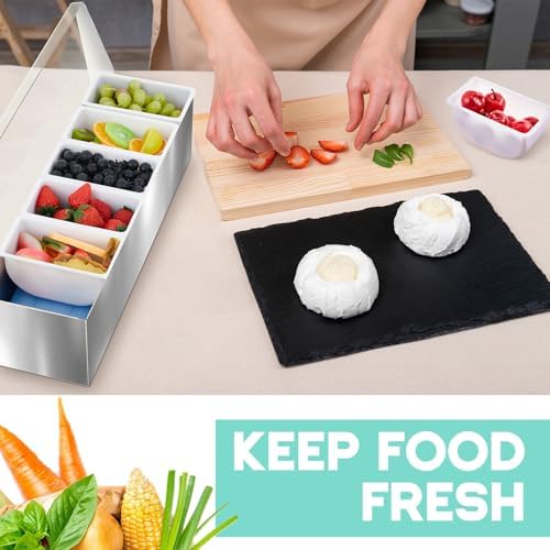 2 Pcs Stainless Steel 6Slot Chilled Condiment Caddy with 4 Ice Boxes, alternate view 5