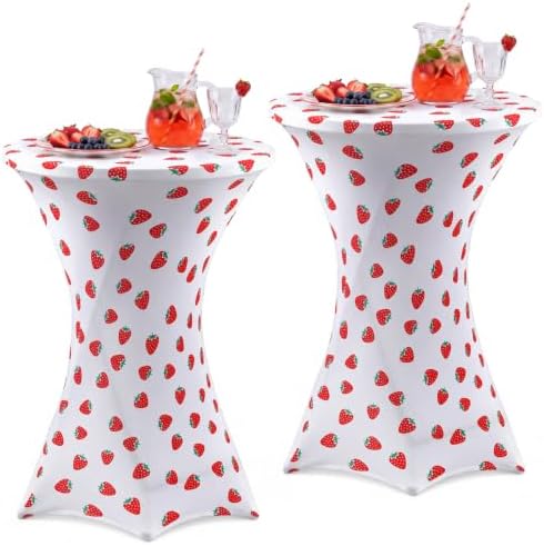 2 Pcs Strawberry Stretch Cocktail Table Covers, 32'' x 43''