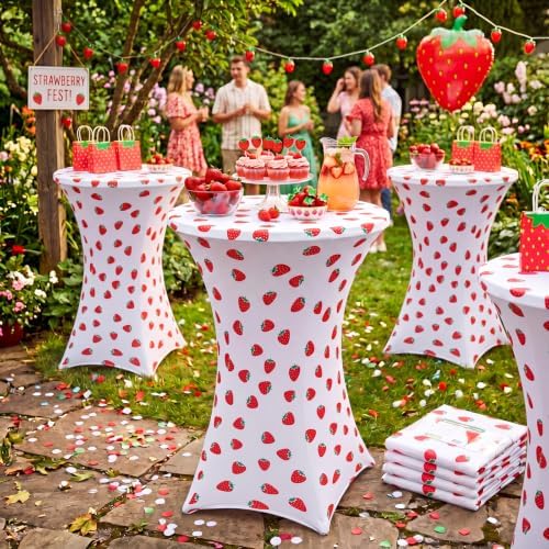 2 Pcs Strawberry Stretch Cocktail Table Covers, 32'' x 43'', alternate view 2