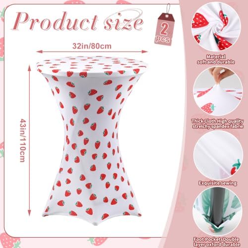 2 Pcs Strawberry Stretch Cocktail Table Covers, 32'' x 43'', alternate view 3