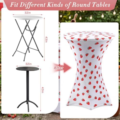 2 Pcs Strawberry Stretch Cocktail Table Covers, 32'' x 43'', alternate view 4