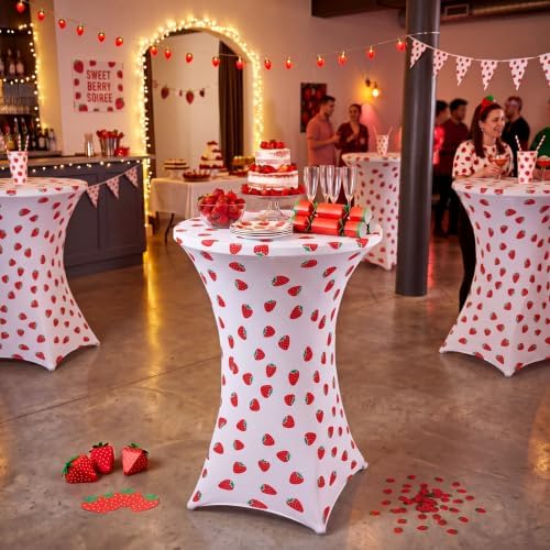 2 Pcs Strawberry Stretch Cocktail Table Covers, 32'' x 43'', alternate view 5
