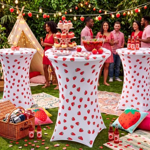 2 Pcs Strawberry Stretch Cocktail Table Covers, 32'' x 43'', alternate view 6