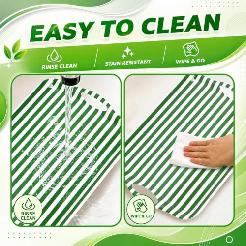 2 Pcs Stripe Serving Trays with Handle Green White Melamine Rectangular Trays Reusable Decorative Food Serving, alternate