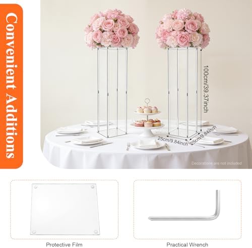 2 PCS Transparent Acrylic Flower Stand Column 39.37 Inch Tall in Clear, alternate view 3