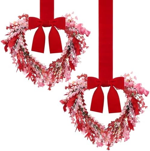 2 Pcs Valentine Heart Wreath 9" Small Wreaths for Door