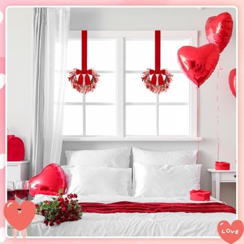 2 Pcs Valentine Heart Wreath 9" Small Wreaths for Door, alternate view 2