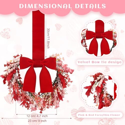 2 Pcs Valentine Heart Wreath 9" Small Wreaths for Door, alternate view 3