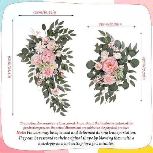 2 Pcs Wedding Arch Decorations, Pink Arch Flowers Swag Peony, alternate view 3