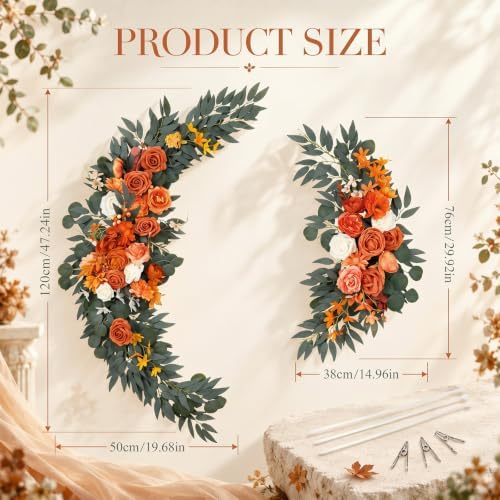 2 Pcs Wedding Arch Flowers, Large Artificial Flower Swags, Orange in Orange, alternate view 2