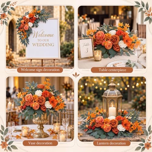 2 Pcs Wedding Arch Flowers, Large Artificial Flower Swags, Orange in Orange, alternate view 4