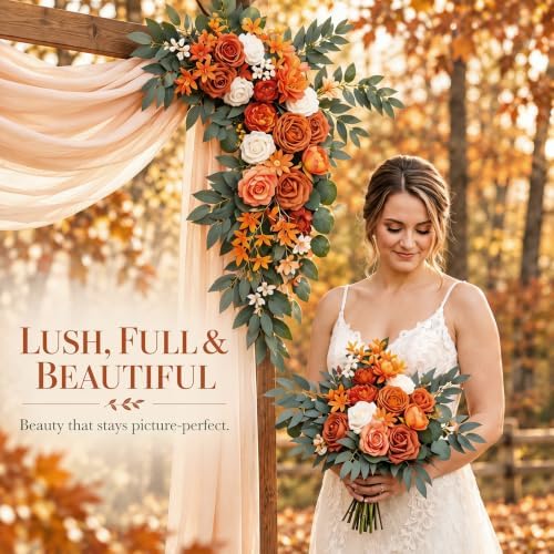 2 Pcs Wedding Arch Flowers, Large Artificial Flower Swags, Orange in Orange, alternate view 5