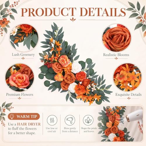 2 Pcs Wedding Arch Flowers, Large Artificial Flower Swags, Orange in Orange, alternate view 6