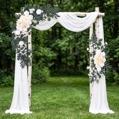2 Pcs Wedding Arch Flowers, Large Artificial Flower Swags, White in White