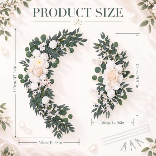 2 Pcs Wedding Arch Flowers, Large Artificial Flower Swags, White in White, alternate view 2