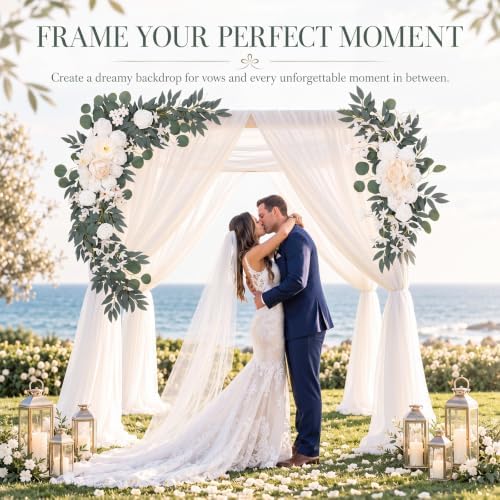 2 Pcs Wedding Arch Flowers, Large Artificial Flower Swags, White in White, alternate view 3