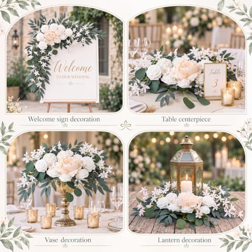 2 Pcs Wedding Arch Flowers, Large Artificial Flower Swags, White in White, alternate view 4