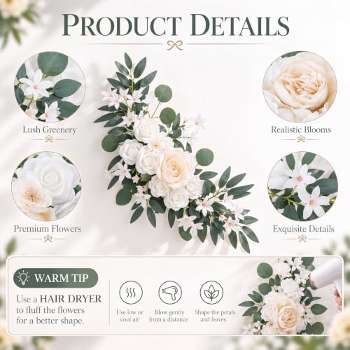 2 Pcs Wedding Arch Flowers, Large Artificial Flower Swags, White in White, alternate view 5