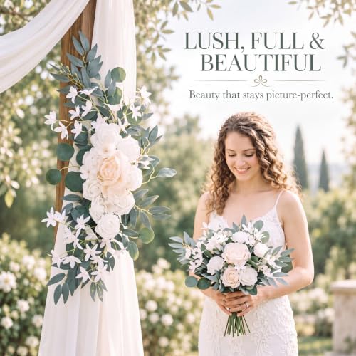 2 Pcs Wedding Arch Flowers, Large Artificial Flower Swags, White in White, alternate view 6