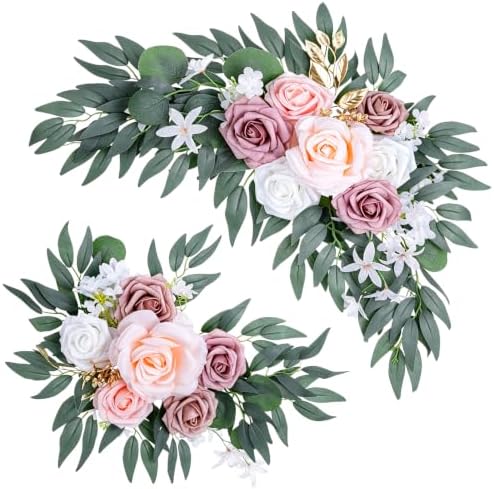 2 Pcs Wedding Arch Flowers Set, Large 21.7in & Small 18.1in