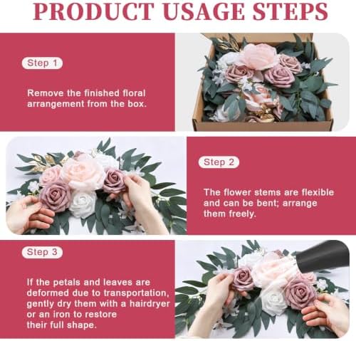 2 Pcs Wedding Arch Flowers Set, Large 21.7in & Small 18.1in, alternate view 5