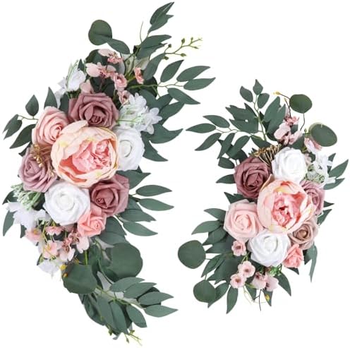 2 Pcs Wedding Arch Flowers Set, Large 23.6 in & Small 15.7 in Artificial Floral Swag for Outdoor Wedding